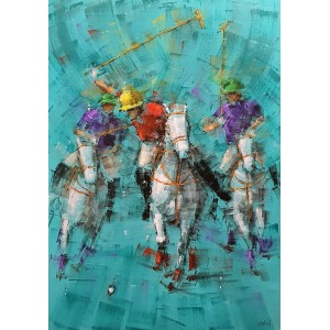 Zahid Saleem, 24 x 36 Inch, Acrylic on Canvas, Polo Painting, AC-ZS-148